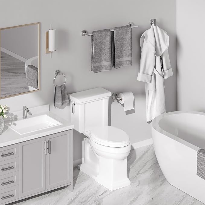 USHOWER Brushed Nickel Bathroom Hardware Set, Modern 24-Inch Towel Bar Set Wall Mounted, Durable SUS304 Stainless Steel Bathroom Accessories Set, 8-Piece