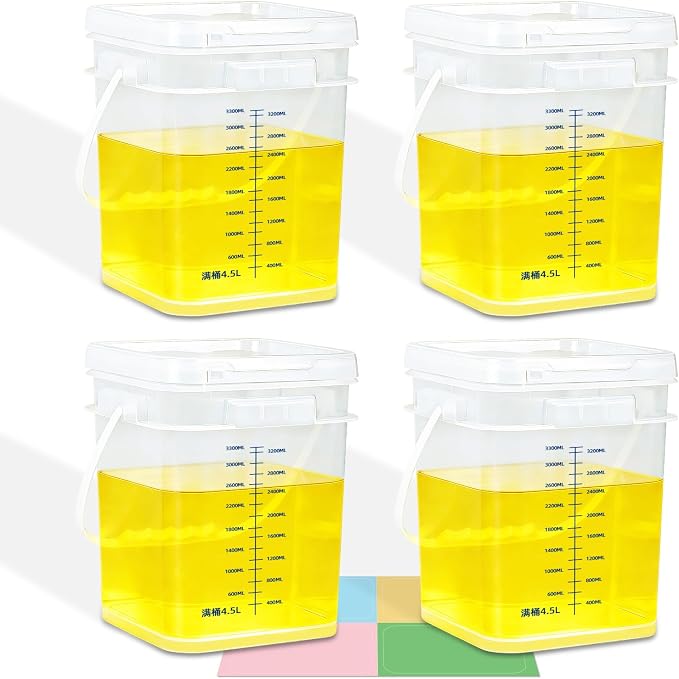 1 Gallon Food Storage Buckets with Lids, 4 Pack Square Clear BPA Free Plastic Containers with Handles and Labels for Pantry, Dry Goods, Meal Prep and Freezer