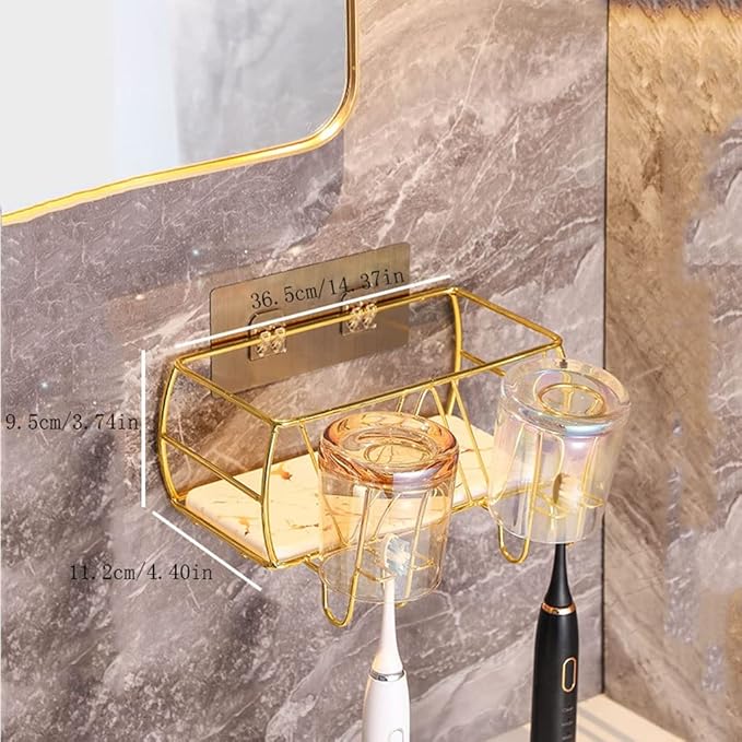 Toothbrush Rack Bathroom Toothbrush Holder Wall Mounted Toothbrush Holder Multifunctional Toothbrush Holder with Mouthwash Cup Bathroom Toothbrush Holder(A)