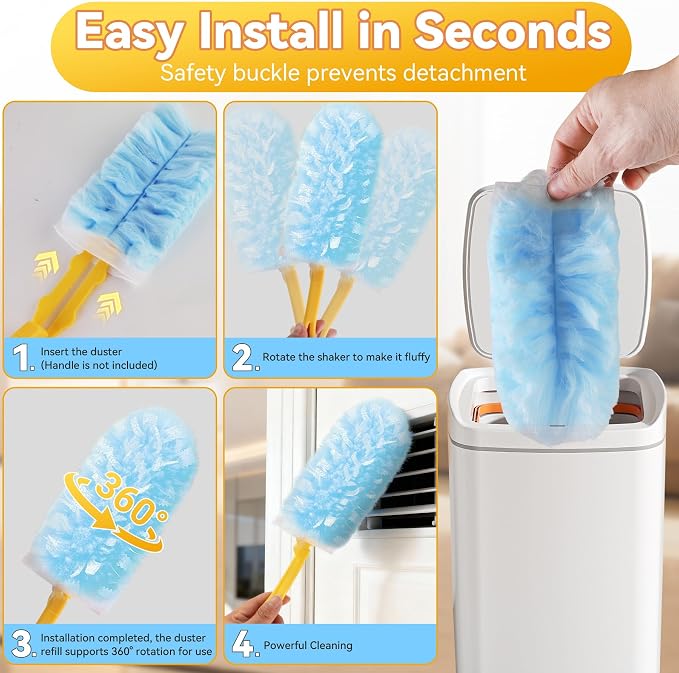 Tiumso 60 Count Heavy Duty Duster Refills Compatible with Swiffer, 360 Electrostatic Disposable Dusters Refills, Microfiber Dusters for Cleaning Furniture, Corners, Ceiling Fans (Refills Only)