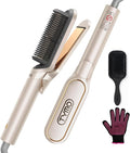 TYMO Flat Iron Hair Straightener Brush 2 in 1, 200M Ions Hair Straighteners for Women, Ceramic Straightening Hot Comb for Anti-Frizz Straights, Waves, Curl, 3X Less Heat Damage, Dual Voltage, Gold