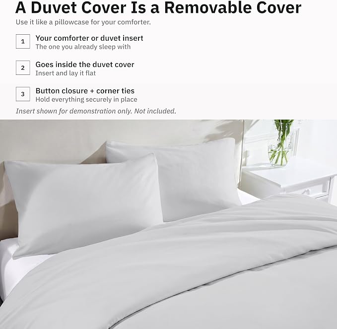 California Design Den 3-Piece Queen Bed Duvet Cover Set - 400 Thread Count, 100% Cotton Sateen, Soft Duvet Cover Queen Size Set, Button Closures, Corner Ties, Durable Bedding - Silver