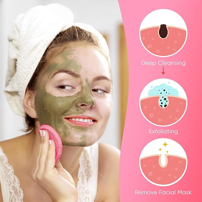 GAINWELL Gifts for MoM in Mothers Day, 50-Count Compressed Facial Sponge, Daily Facial Cleansing and Exfoliating, 100％ Natural Cosmetic Spa Sponges for Makeup Remover, Reusable, Pink