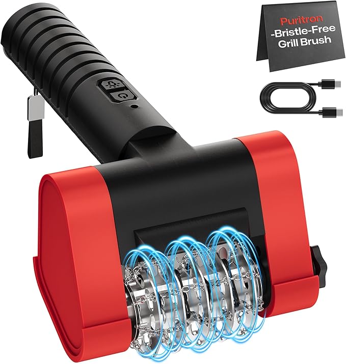 Electric Grill Brush Outdoor for Grill, 2026 Unique Stainless Steel Chain Brush Head-No Blind Spot Cleaning, No Bristle Shedding Cordless Rechargeable BBQ Grill Cleaner for Grates, Gifts for Men Dad