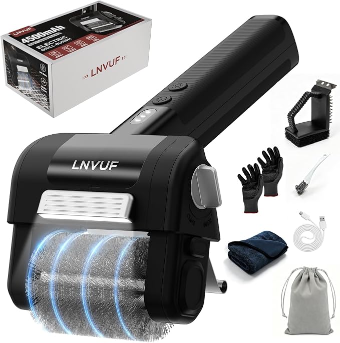 Electric Grill Brush, Grill Cleaner with LED Light, with 800 RPM Motor, Heavy Duty Grill Cleaning Tool (Grey Black), Personalized Father s Day Gift s for Dad
