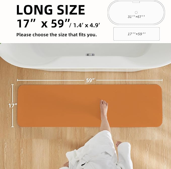 TYUU Bathroom Mat Quick Dry, Bathroom Rugs Non Slip Washable Thin Absorbent Bath Mat Fits Under Door Bathroom Floor Mat Perfect for Bath, Shower, or Sink 17"x59" Orange