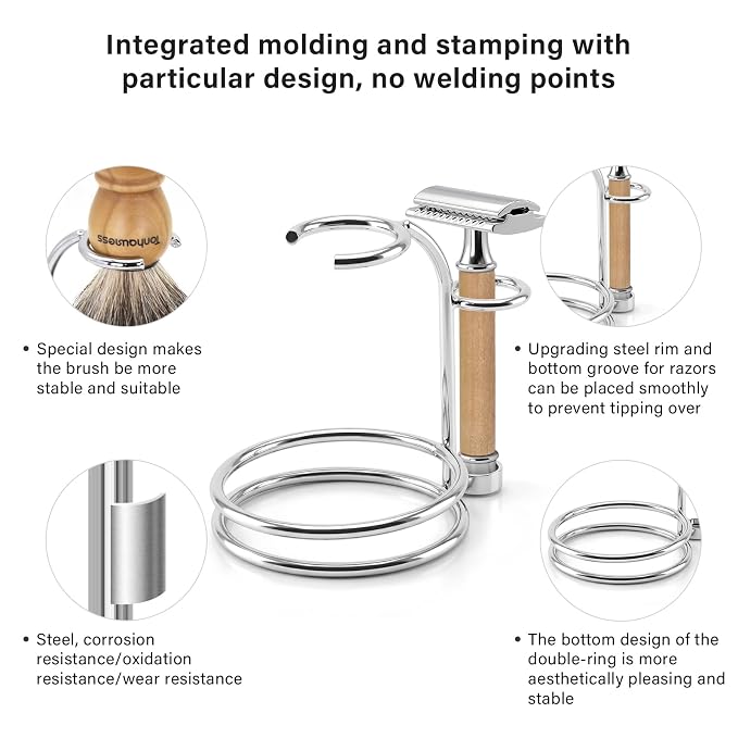 5 In 1 Manual Shaving Kit For Men Includes Badger Hair Shaving Brushes Set, Double Edge Safety Razor, Stainless Steel Shaving Bowl&Stand and Goat Milk Shaving Soap
