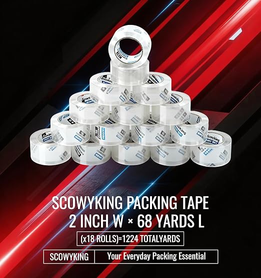 Clear Packing Tape Refills Heavy Duty,18 Pack,2.7 Mil,2"×68 Yd | Total 1224 Yards,Compatible with Standard Tape Dispenser,Quiet Unwind,Easy Start,for Shipping Packaging Moving Sealing,Bulk