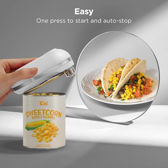 Kitchen Mama Mini Plus Rechargeable Electric Can Opener, White | USB-C Charging, Hands-Free Auto Stop, Cordless Smooth Edge, Compact for Travel, Perfect for Seniors with Arthritis