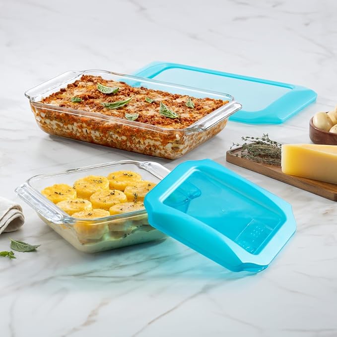 Libbey Baker’s Premium 5 Piece Glass Baking Dish Set, Stackable Casserole Dish with Lid Set, Baking Glassware for Casseroles, Lasagna, Brownies