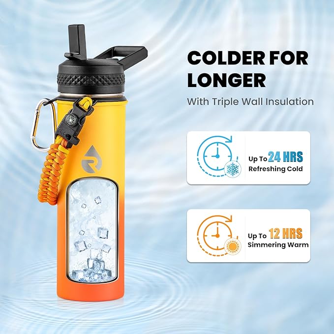 RAYMYLO Insulated Water Bottle 20 oz, Triple Wall Vacuum Stainless Steel (Cold for 24Hrs, Hot for 12Hrs), Leak Proof & Non-BPA, Modern Water Bottle Jug for School with Straw Spout Lids