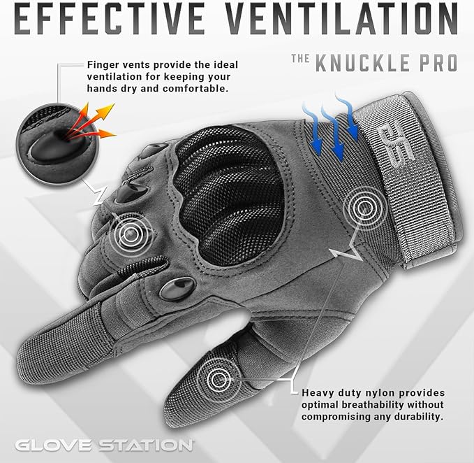 Glove Station Hard Knuckle Utility Gloves, Touchscreen, THKFF, Gray | TPR Impact Shield, Touchscreen Compatible - Motorcycle, Outdoor & Utility Use
