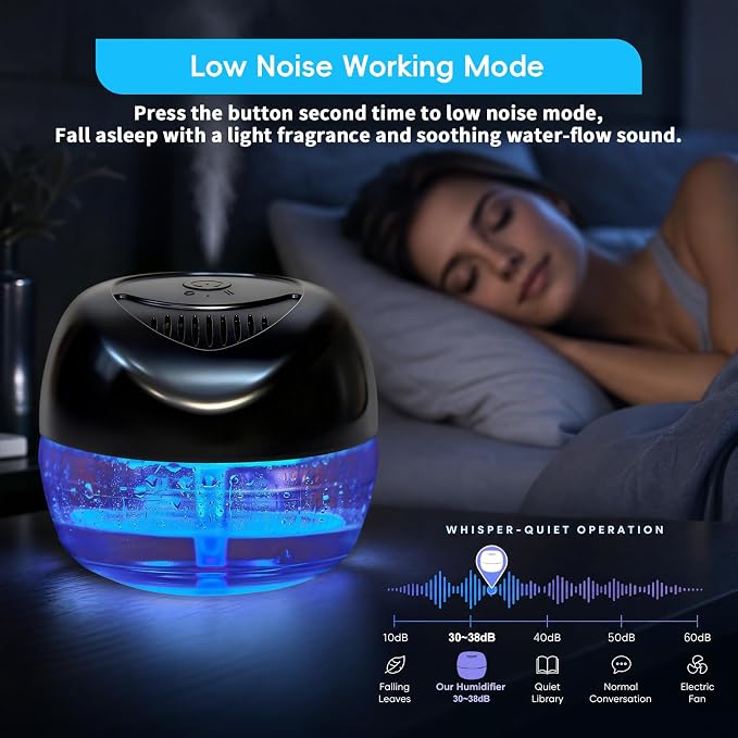 Water Based Air Purifier with Essential Oil Diffuser Pack, Air Washer with 7 Color LED Night Light, Air Revitalizer Includes 6x10ml Essential Oil Aroma Diffuser for Home, Office, Pet