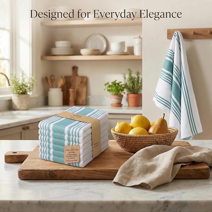 Urban Villa Kitchen Towels Cotton Dish Towels 20”x30” (Set of 6) Aqua