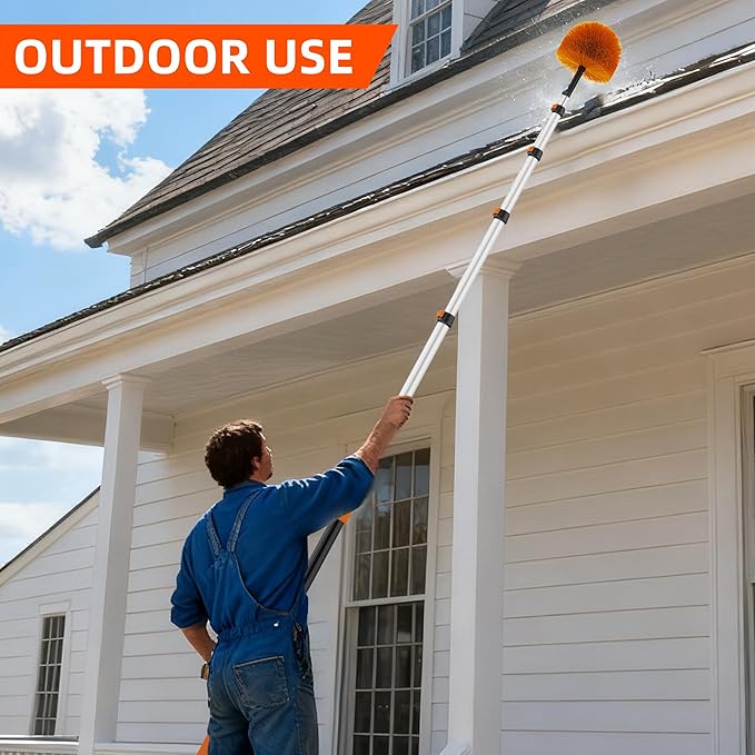35 FT Reach Cobweb Duster with 5-29FT Telescoping Pole, Dual Action Flip-Lock & Screw Fixing Design, Washable Reusable Duster for High Ceilings, Fans & Home Cleaning