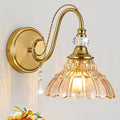 1 Piece Vintage Wall Sconce, 1-Light Brushed Gold Finish Wall Sconce with Hanging Crystal Accents and Flower-Shaped Amber Shades for Bathroom Bedroom Living Room,Vintage Vanity Light