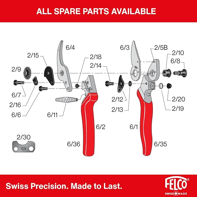 Felco F6 Pruning Shears – 7.7" Swiss-Made Garden Clippers for Medium Hands | Hand Pruners for Gardening | Garden Tool Cutter with Precision Bypass Blade, Forged Aluminum Handles, Replaceable Parts