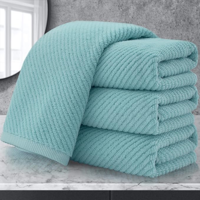 VOOVA & MOVAS Hand Towels 4PC, 100% Cotton, 18x28 in, Aqua Teal | Quick Dry, Soft, Absorbent, Thick Fluffy Towel Set For Showering, Towel Gift Set, Suitable For Bathroom, Travel, Gym