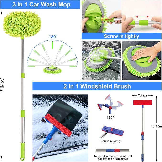 44Pcs Car Wash Detailing Kit Cleaning Kits with Foam Gun Sprayer Wash Mop with Long Handle Collapsible Bucket Large Wash Mitt Towels Complete Interior Exterior Car Washing Supply Set Blue
