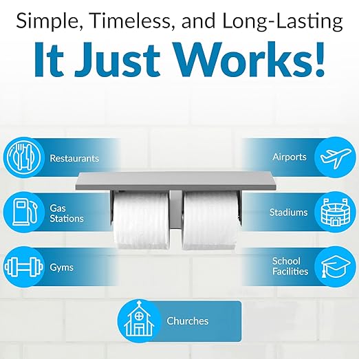Bobrick Toilet Tissue Dispenser with Utility Shelf, Surface-Mounted, Satin-Finish Stainless Steel, Holds Two Standard Rolls, Dual Roll Capacity, Ideal for Commercial Restrooms (Model B-2840)