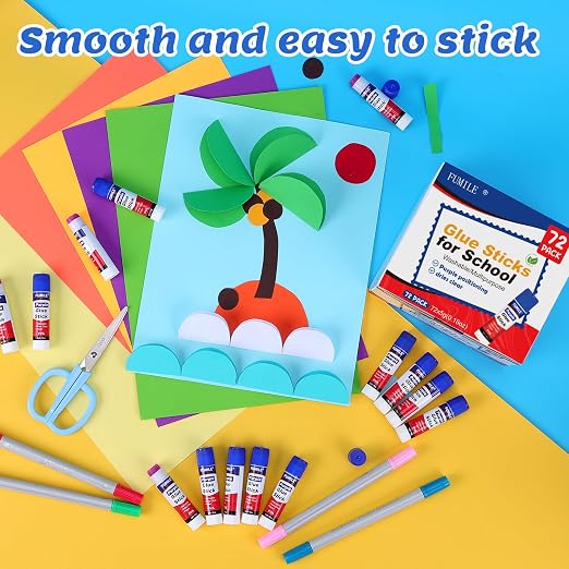 72 Pack Glue Sticks Bulk for Kids, Disappearing Purple Glue Sticks for Classroom and Teacher Supplies.0.18 OZ kids glue Dries Clear, Non-Toxic, Washable, Back to School Supplies and Student Must Haves