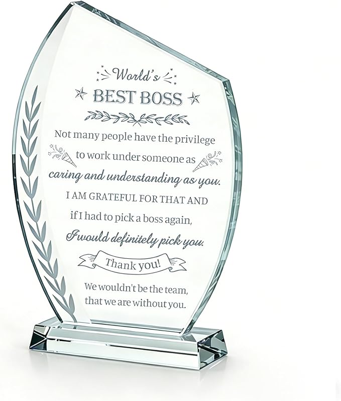 Movdyka Boss Gifts for Men Women Crystal Keepsakes Plaque World's Best Bosses Gift Appreciation Thank You Great Boss's Day Birthday Ideas for Boss Farewell Retirement Office Decor