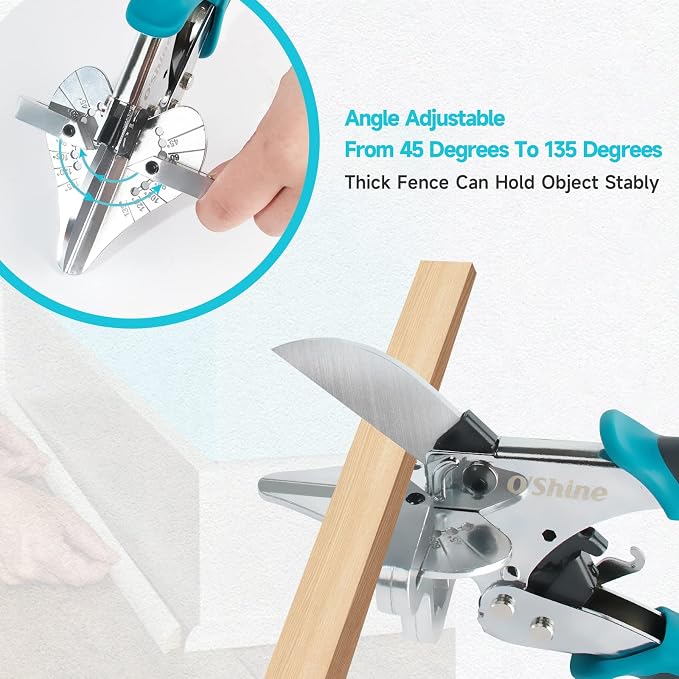 O’Shine Ratchet Miter Shears, 80% Force Reduction for Angular Cutting PVC Wood Molding, Quarter Round Cutting Tool, 45-135 Degree Multi Angle Crafting Trim Cutter Hand Tool, An Extra Blade Included