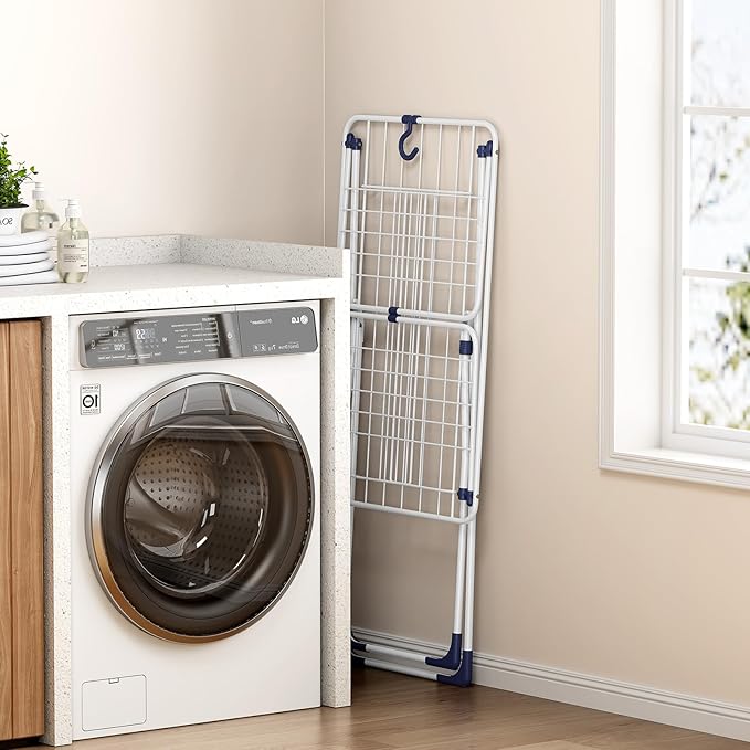APEXCHASER Clothes Drying Rack, Metal Drying Rack Clothing, Laundry Rack Foldable, Space-Saving, Free-Standing Airer with 4 Gullwings, Indoor Outdoor Use, 55.12"*37.8"*17.52", White