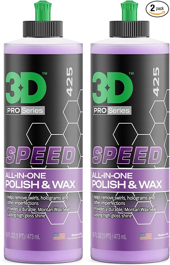 3D Speed All-In-One Polish & Wax – Scratch & Swirl Remover, Clear Coat Safe Paint Sealant – High Gloss Finish, Easy Application – 16oz – Made in USA (Pack of 2)