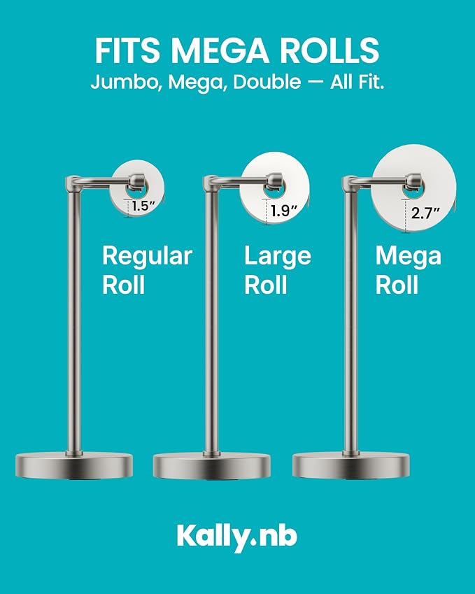 Toilet Paper Holder Stand, Free Standing Toilet Paper Roll Holder, Brushed Nickel 304 Stainless Steel, 4.82 lbs Weighted Base, Bathroom Tissue Holder, 22.8" Height