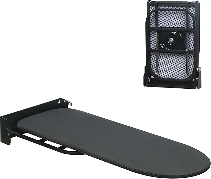 Wall Mounted Ironing Board,Space-Saving Compact Wall Mount Fold Down Iron Board for Laundry Room, 36" x 12", Black