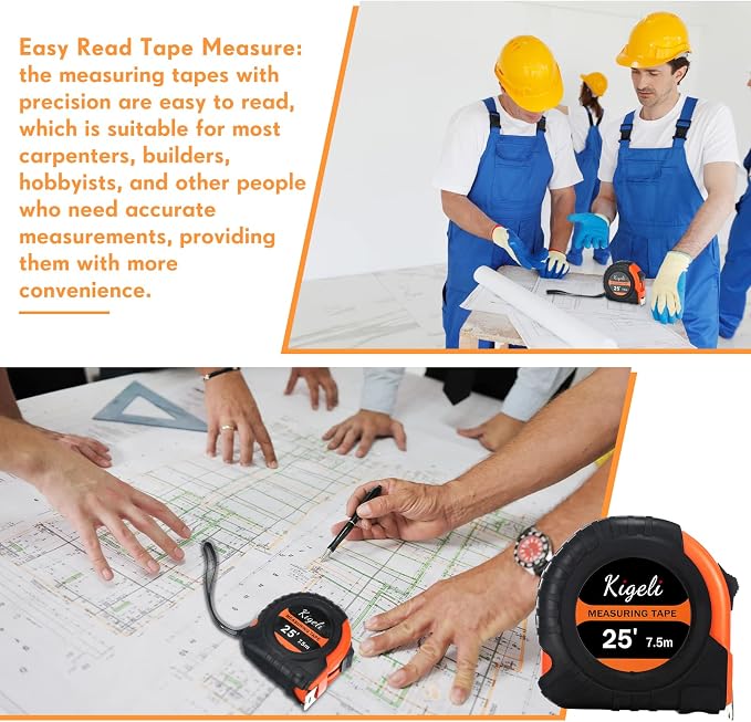24 Pieces Tape Measure 25 Feet Retractable Measuring Self Locking Measurement Tape Bulk Easy to Read with Fractions, Metric Inches and Imperial Measurement