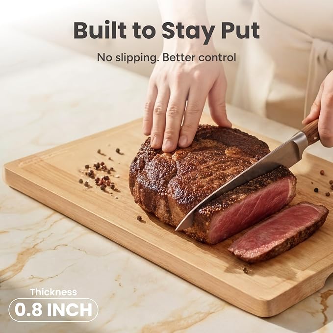 SMIRLY Cutting Boards for Kitchen, 3 Piece Birch Cutting Board with Stand | Non Toxic Wooden Cutting Board with Juice Grooves and Handles, Multiple Sizes Chopping Boards for Meat Vegetable Charcuterie
