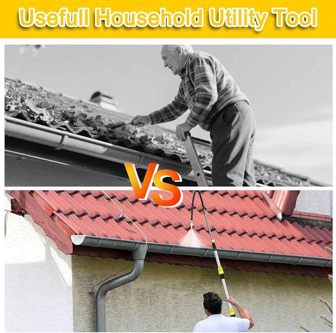 Buyplus 22FT Reach Telescoping Gutter Cleaning Tools 4-16FT Rain Gutter Cleaner Tools From Ground with 3/4" Brass Garden Hose Shut Off Valve, Bendable Flexible Water Wand for Garden Hose, Window