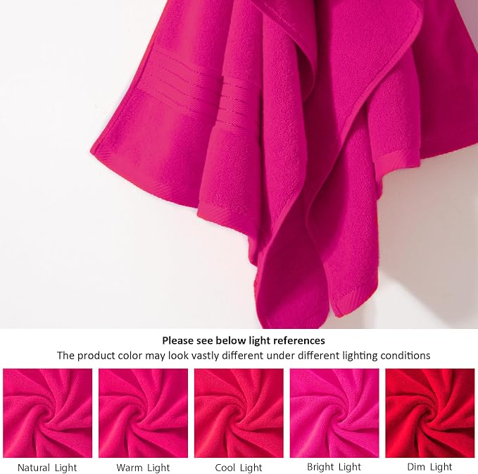 COZYART Luxury Bath Towel Set 6 Pcs, Hot Pink 100% Turkish Cotton 650 GSM | OEKO-Tex 100 Certified Zero Twist Ring Spun, Soft Absorbent Quick Dry, Plush Fluffy, Breathable Hotel Quality for Daily Use