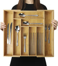 BAMOTTO CRAFTBAMBOO Expandable Bamboo Kitchen Drawer Organizer – Silverware Organizer, Utensil Holder & Cutlery Tray Drawer Dividers for Flatware (20"x16.9" Large Size, 8 Slot, Natural)