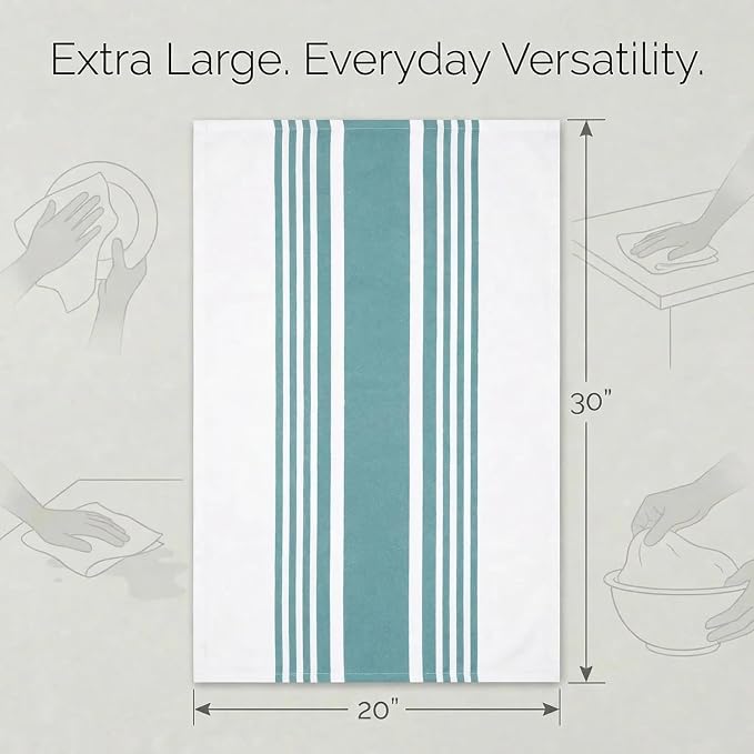 Urban Villa Kitchen Towels Cotton Dish Towels 20”x30” (Set of 6) Aqua
