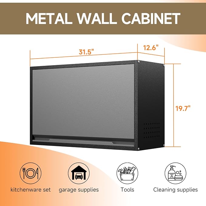 Coolsun Garage Wall Cabinet with Up-Flip Door, 19.7" H Metal Wall Cabinet | Wall Mounted Metal Storage Cabinet for Kitchen,Garage,Basement,Ware House Assembly Required