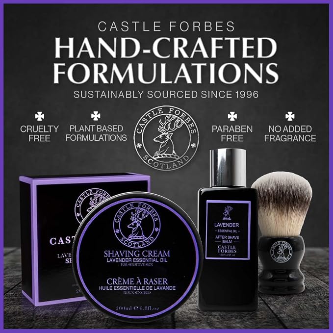 Castle Forbes Lavender Shaving Cream For Men, 6.8 fl.oz. | Moisturizing Smooth Shave Lather w/Esseantial Oils | Protects Sensitive Skin From Razor Burn & Irritation | Luxury Grooming & Beard Care