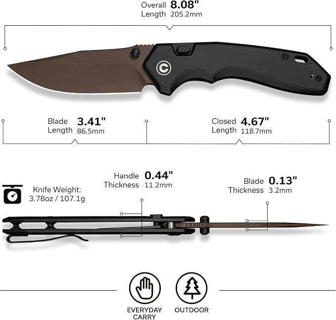 CIVIVI Elite Brova Folding Pocket Knife, 3.41" S35VN Blade, Top Liner Lock | Ergonomic Stylish Aluminum Handle, Reversible Clip, EDC Knife CE25093-2