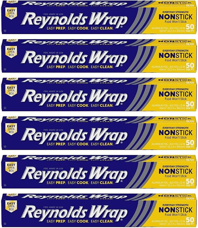 Reynolds Wrap Non-Stick Aluminum Foil Easy Prep, Cook & Clean (50 Sq Ft (Pack of 6)