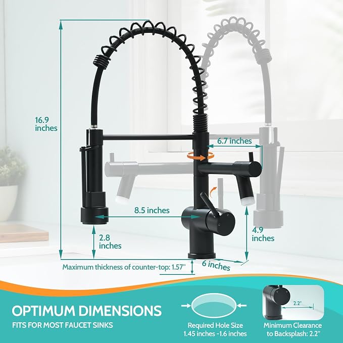 Kicimpro Matte Black LED Kitchen Faucet with Pull Down Sprayer, 304 Stainless Black Faucet for Kitchen Sink, Modern Single Handle High Arc Bar Kitchen Sink Faucet for One Hole Or Three Hole Sink