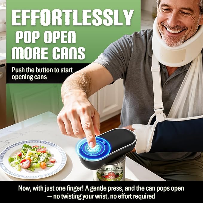 Rechargeable Electric Can Opener – One-Touch for Seniors & Arthritis & Weak Hands, Smooth-Edge Side-Cut, Hands Free & Easy, Ergonomic Design Works on All Can Sizes, Ideal Kitchen Gift Black