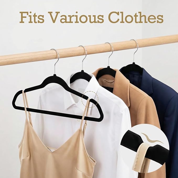 HOUSE DAY Black Velvet Hangers 120 Pack, Premium Clothes Hangers Non-Slip Felt Hangers, Sturdy Black Hangers Heavy Duty Coat Hangers, Durable Suit Hangers, Space Saving No Hanger Mark Rotating Hook