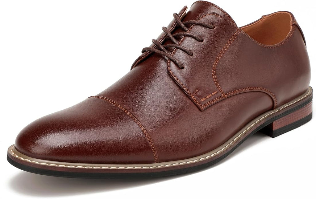 Mens Classic Cap Toe Dress Shoes Oxford for Office | Polished PU Outer Shell,Ventilated Comfortable Latex Insole. Formal Footwear Suited for Office Engagements ,Outings,Weddings
