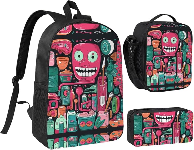 Toothbrush and Toothpaste Backpack Set 3 PCS - 17 Inch Laptop Backpack with Lunch Bag, Waterproof Daypack Insulated Lunch Box Large Capacity Coin Pouch Personalized Gift