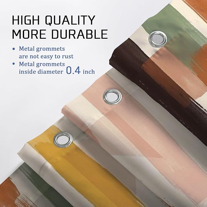 Brush Patterns Shower Curtain Sets, Modern Abstract Checkered Stripes Fall Earth Tones Polyester Waterproof Bathroom Shower Curtain and Bath Mat Set for Bath Bathtub Apartment Decor 72x72 Inch