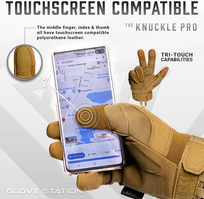 Glove Station Hard Knuckle Utility Gloves, Touchscreen, THKFF, Tan, Small | TPR Impact Shield, Touchscreen Compatible - Motorcycle, Outdoor & Utility Use