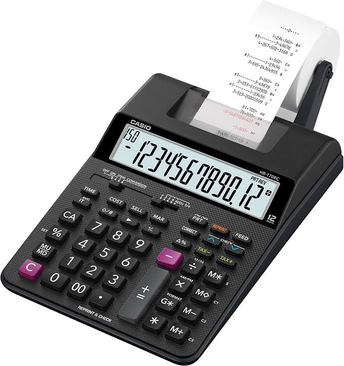 Casio HR-170RC Printing Calculator, Black, 2.6" x 6.5" x 11.6"