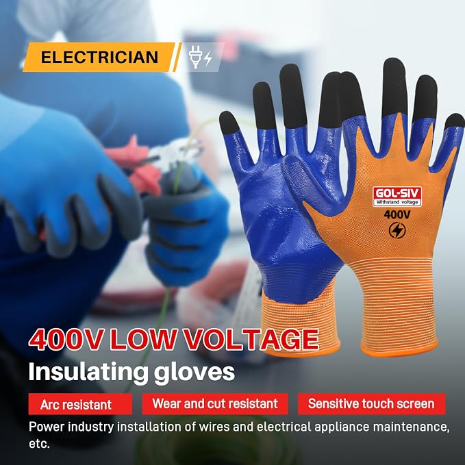 400V Electrical Glove for Men XL - Arc Resistant, Flame Retardant, Low Voltage Insulated Safety Electrician Gloves, Rubber Non Slip